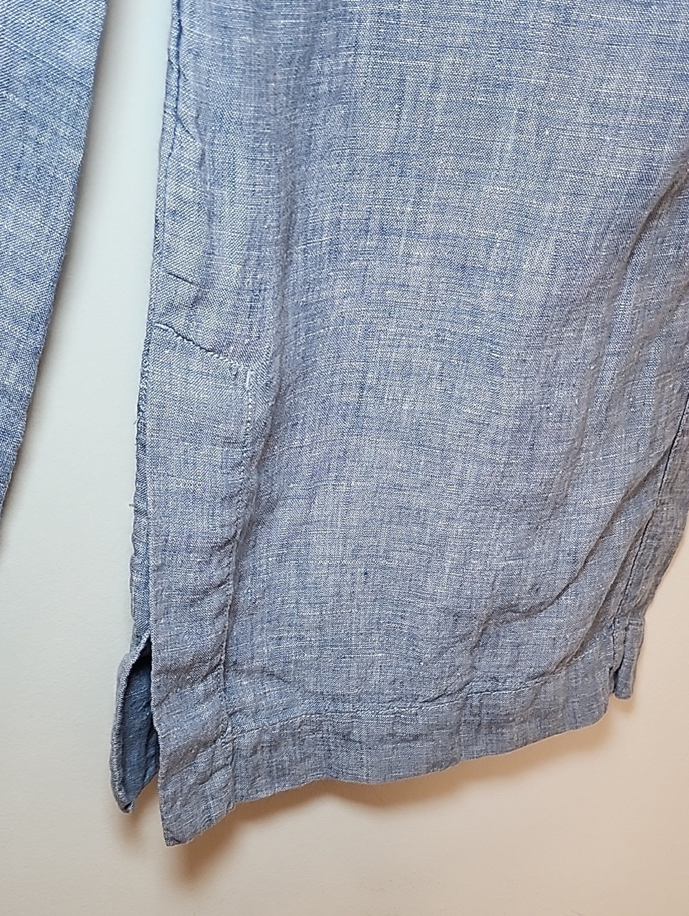 ATHLETA 100% LINEN Chambray Blue RETREAT Slit WIDE LEG Pants Sz 14 - Picture 9 of 16